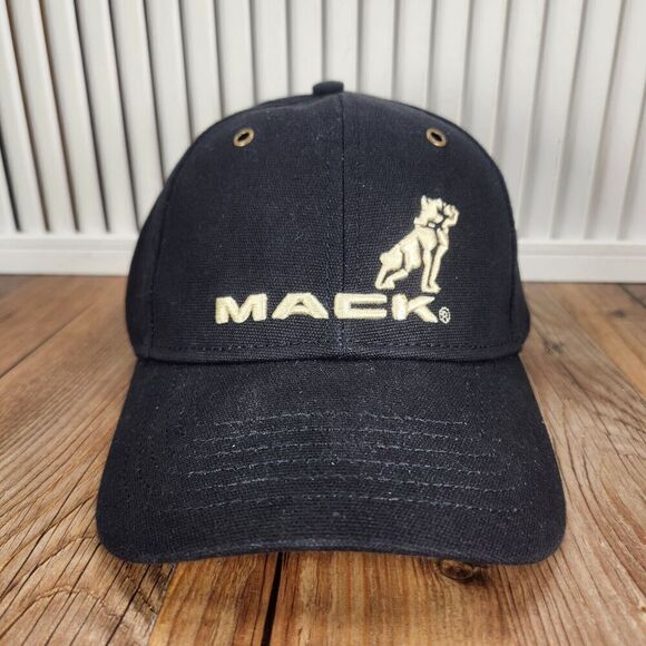 Mack Trucks Bulldog Hat Cap Strap Back Black Big Rig Semi Mens Logo Gold Casual - Picture 2 of 11